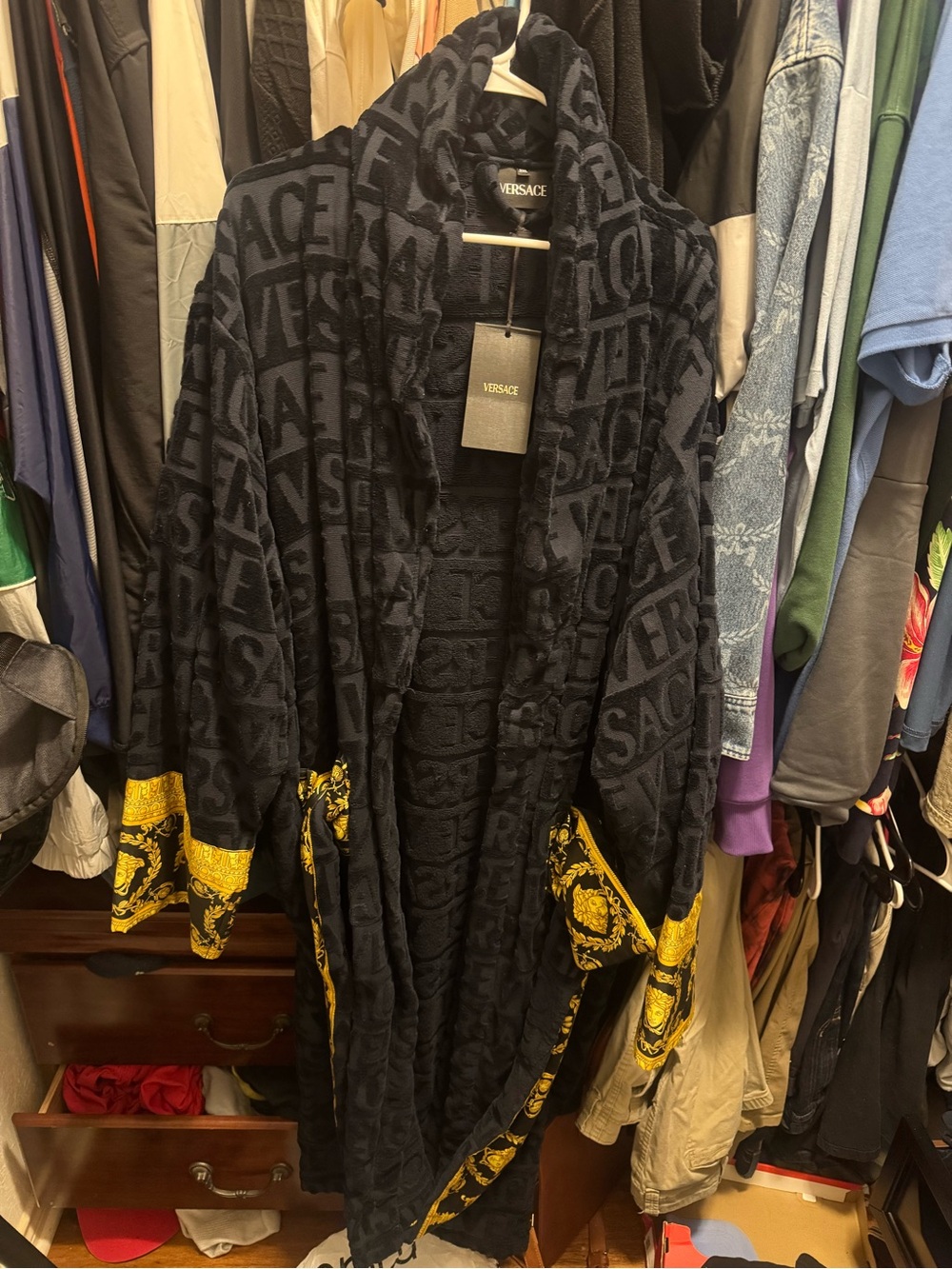 Versace Blue  Barocco Bathrobe with Gold Accents